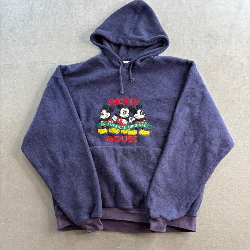 VTG Mickey Mouse‎ Disney Fleece Hoodie Purple Graphic Mens Size M